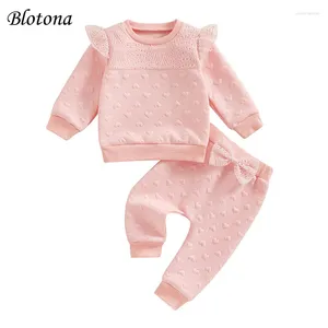 Kläder set Blotona småbarn Girls Spring Autumn Outfits Långärmning Sweet Heart Sweatshirt Pink Bow Decor Pants Pants
