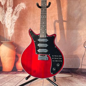 Anpassade Burns Brian May Personlig elgitarr Mahogny Body Transparent Red Ebony PickGuard SSS Pickups