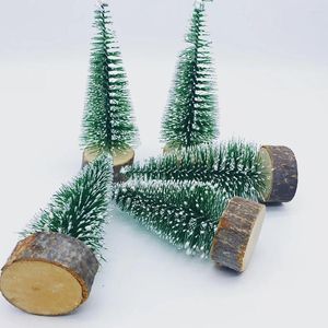 Figurine decorative Lychee Life Mini Alberi di Natale Desktop Miniatura Snow Pine Burlap Base Table Decorazione Inverno Decorazione