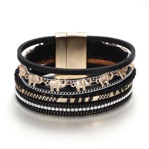 Charm Bracelets ZG Women's Bracelet Charms Trending Products Leather Multi-Layer Woven Small Elephant Pendant Magnetic Buckle Female