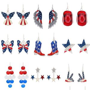 Pentagrama de moda de garanhão Brincos de bandeira American Independence Day Bells Star Jewelry Gift for Women Drop Delivery Dhryk