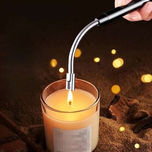 Plasma Pulse Arc Metal Long USB Electric Lighter 360° Rotatable LED Power Display Kitchen Without Gas Stove Aroma Candle Ignition Stick