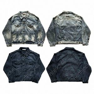 Essientials Hoodie fear of ess washed old denim jacket blue and black unisex jacket S-XL a6YW#