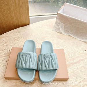 Slippers Summer Sheepskin Pleated Thick Sole One Line Cool for Women Lingge Outwear Beach Fairy Style