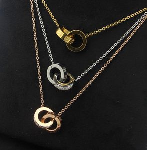 2019 Whole Gold Plated Double Rings Pendant Necklace Choker 316L Stainless Steel Two Circle Rings Necklace Jewelry For Women9957839