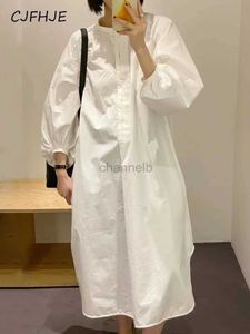 Grundläggande avslappnade klänningar cjfhje Autumn Women Dress Shirt Dress Long Evening Female Vintage Maxi Party Oversize Beach Woman Dresses Casual Elegant Prom 240419