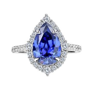 Bröllopsringar 925 Sterling Silver Woman Ring Pear Shape 8*12 Tanzanite Blue High Carbon Diamond Ring Engagement Wedding Fine Jewelry Wholesale 240419