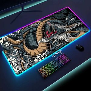 Mouse Pads Wrist Rests Large Game RGB Mouse Pad Chinese Dragon Gaming Accessories HD Print Computer Keyboard LED Mousepad XXL PC Gamer Laptop Desk Mat Y240419