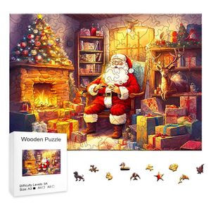 Puzz de madeira 3D Puzzim adulto de madeira com formato de animal exclusivo Puzzle de madeira é o presente perfeito para Santa Clauss Christmas House 240419