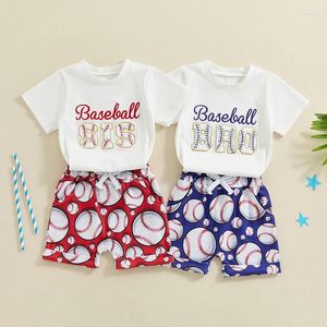 衣料品セット幼児幼児の男の子の男の子夏の服の手紙刺繍半袖Tシャツトップ野球プリントショーツ2PCS服セット