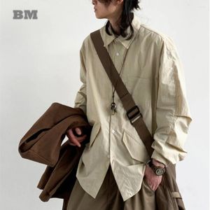 メンズカジュアルシャツ春の日本のストリートウェアラペルシャツ男性服プレッピースタイルビンテージ長袖ハラジュクトレンドシンコート