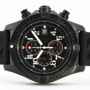 Best Sell Watch Gumowy pasek Czarne wybieranie Działa Chronograf Kwarc Watch Kwarc Ruch Wybierz Czarny 48 mm zegarek Męski Zegarek 48 mm Kwarc Stop Watch Chronograph Watch