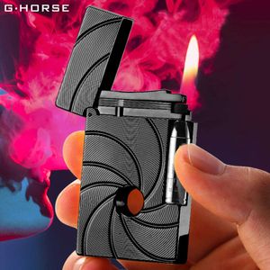 Ghorse Long Sound Butane utan Gas Metal Lighter Flame Justerbar flint Bytesbar bärbar ljusare avancerad retro-mäns gåva