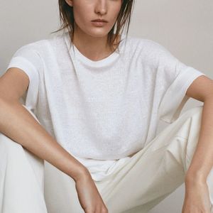 Cotton and hemp Tshirt womens summer thin short sleeve blouse transparent loose sunscreen top 06292 240416