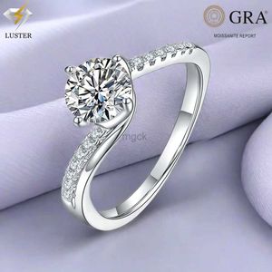 Wedding Rings LUSTER Moissanite Ring 6.5mm 1ct D Color 925 Sterling Silver 18K White Gold Plated Diamond Test Passed Jewelry Gift for Women 240419