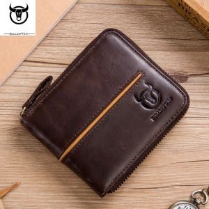 Wallets Bullcaptain Genuine Leather Men Short Carteira Casual Casual Purse Vintage Male Zipper Holder de Luxo Bolsas de Dinheiro JYB022