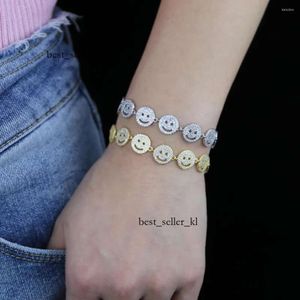 Designer Charm Bracelets 2022 Silver Birthday Present Gold Color Micro Pave Iced Out Bling Smile Bangle Cubic Zirconia Luxury Fashion Bracelet Women Jewelry 439