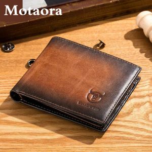 Wallets MOTAORA Men's Vintage Wallet 2022 New Genuine Leather Short Wallets RFID Male Card Holder Multilayer Casual Coin Purse For Men