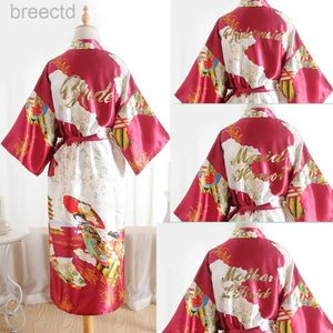 Women's Sleep Lounge Bourgogne Maid of Honor Bride Robe Mother of the Bride Women Satin Wedding Kimono Robes Sleepwear Nightgown Dress Woman Bathrobe D240419