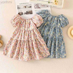 Mädchenkleider Baby Prinzessin Kleid Sommer Baumwolle Kurzärmele Baby Kleid Blume Cross Bow Bubble Ärmel Prinzessin Kinderkleidung D240423