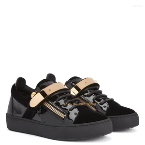 Lässige Schuhe Schwarz Wildleder Leder Gold Schnalle Schnürung Sneaker Unisex Größe Hakenschleife Flats Plattform Low Top Female Schuh 47