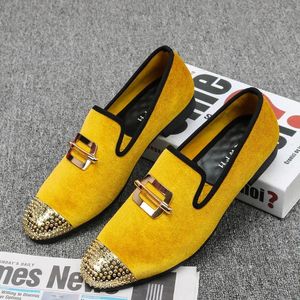 Casual Shoes XQWFH 2024 Gold Velvet and Toe Men loafers Fashion Party Wedding Dress Men's Flats Sneakers