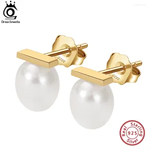 Stud Earrings ORSA JEWELS 925 Sterling Silver 9mm Pearl For Women 14K Gold Simple Freshwater Eardrops Fine Jewelry Gift GPE40