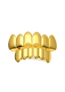Prawdziwy błyszczący nowy 18 -karatowy złoty Rhodum Plane zębów Hiphop Grillz GRILLZ KOPS GÓRNY DOLNY GRILL Zestaw dla Men4487065