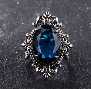 Big Peacock Blue Sapphire Pierścienie dla kobiet mężczyzn Vintage Real Srebrny 925 Ring Biżuterii Anniversary Gifts5535986