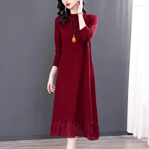 Casual Dresses 2024 Fashion Knitted Dress Women's Autumn/Winter Solid O-Neck Long Sleeve Loose Fit Leisure Travel Vestidos