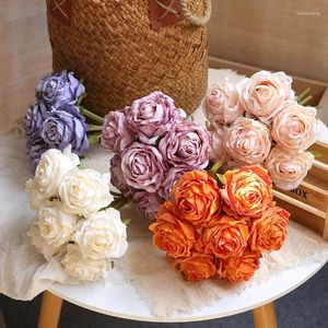 Dekorative Blumen künstlich simulierte Brandkante Rose DIY Hochzeitsfeier Hintergrund Display Blume Home Wohnzimmer Arrangement Dekoration