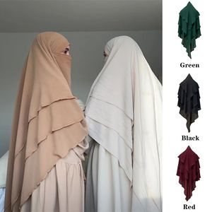 Kobiety muzułmański stały kolor miękki szyfon duży hidżab szal islamski Ladie Ramadan Eid Abayas trójwarstwowy turban TRURBAN240403