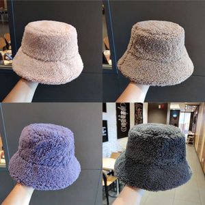 Wool Lamb Bucket Hat Winter Women Thicken Warm Solid Color Basin Caps Korean Fashion Fisherman Hats Unisex Outdoor Accessories 240126 s