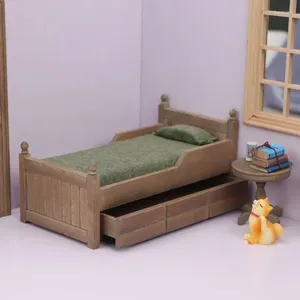 Декоративные фигурки мини -кукольный домик дома модели ящик для деревянного кровати настольный орнамент OB11 Micromodel DIY Руководство Домашнее задание 1: 12