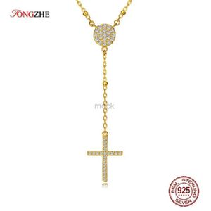 Colares pendentes Tongzhe 100% 925 colares de prata esterlina para mulheres Trendy White Rose Gold Cross Cross Evil Eye Jóias Finas Turcas Kltn062-1 240419