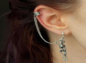 Dangle Chandelier Hanging Skull Clip Earrings For Women Silver Color Piercing Asymmetry Tassel Chain Ear Accessories Punk Gothic8391687