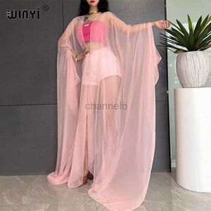 Vestidos casuais básicos Winyi Beach Sexy Cover -ups para moda de banho Mulheres Kimono Swimsuit Cape Dress Summer Dress 2023 Beachwear Monochrome Perspective Dress Vestido 240419