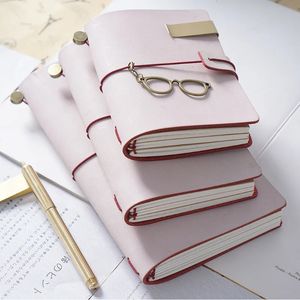 White mist wax travel handbook genuine leather notepad handmade cowhide notebook looseleaf pink girl ledger 240409