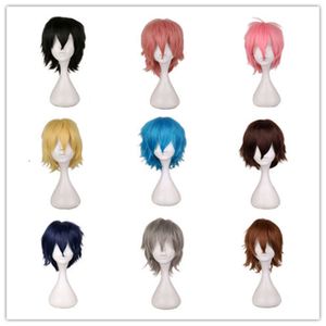 Человеческие кудривые парики косплей анимация WIG Universal Color Harajuku Antipling Mens Mens Короткие волосы против керлинга стиль