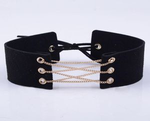 whole Sexy Women Syede Lace Up Choker Necklace Thick 5 Color Velvet Corset Leather Choker Collares Wrap Clavicle Gothic Choker5650475