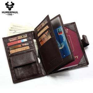 Plånböcker äkta läder män pass täcker multifuktion rese pass plånbok högkvalitativ kreditkortshållare dokumentörs fodral