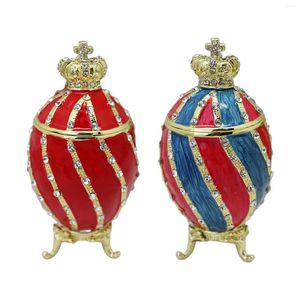 Smycken påsar emalj gångjärn box ringhållare förvaring charms faberge ägg prydnad