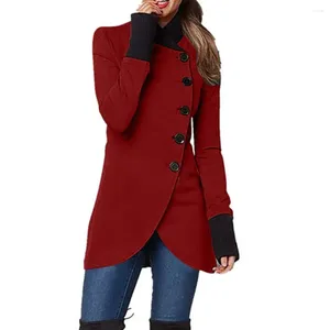 Women's Jackets Soft Women Jacket Stylish Stand Collar Winter Coat With Irregular Split Hem Warm Thick Patchwork Design For Fall Season