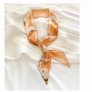Scarves Spring Summer Ink Printing Korean Chic Headscarf Fashion Decorative Hair Ribbon Floral Fcarf Tie Bag 2024