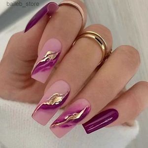 False unhas 24pcs Pressione destacável no padrão de unhas gradiente de nuvem padrão quadrado unhas falsas com cola de balé unhas de capa completa dicas de unhas y240419i9td