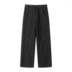 Pantaloni da uomo 2024 korean a striscia casual sciolte uomini giapponese linea streetwear white streetwear vintage nero scuro abito dritto da maschio pantaloni maschi