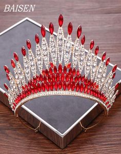 Rotes Strasshochzeit Tiara Schmuck Brauthaarzubehör luxuriöser Braut Krone Kopfstück Bridal Tiara Hair Ornament MX2007201749142