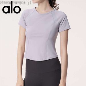 Desginer aloe yoga topp skjorta kläder kort kvinna sommardräkt kvinnor tunn kort ärm som kör andas fitness topp bär casut-shirt utanför