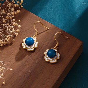 Dangle Ohrringe Original Vintage Chinesische Stil Emaille Blumen Eingelegtes Lapis Lazuli Camellia Ohren für Frauen exquisite blaue Ehrungsstromschmuck