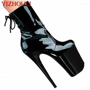 Dance Shoes 20cm Black Sexy Patent Leather Ankle Boots A Low - Size Bottom Sex High Heels Fine With Special